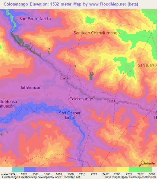 Colotenango,Guatemala Elevation Map