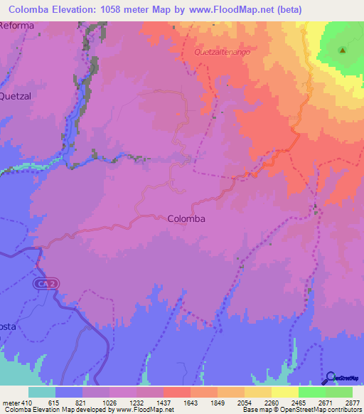 Colomba,Guatemala Elevation Map