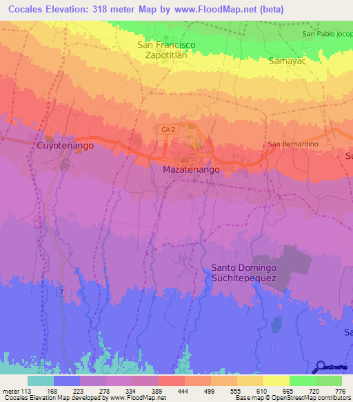 Cocales,Guatemala Elevation Map