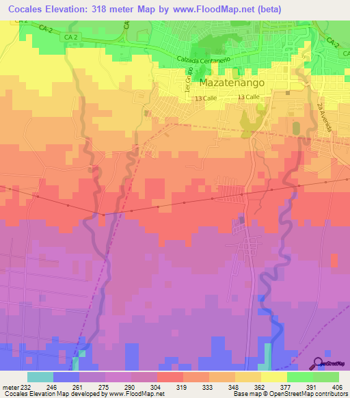 Cocales,Guatemala Elevation Map