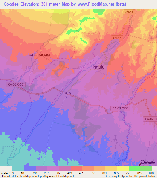 Cocales,Guatemala Elevation Map