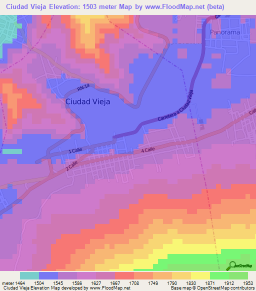 Ciudad Vieja,Guatemala Elevation Map