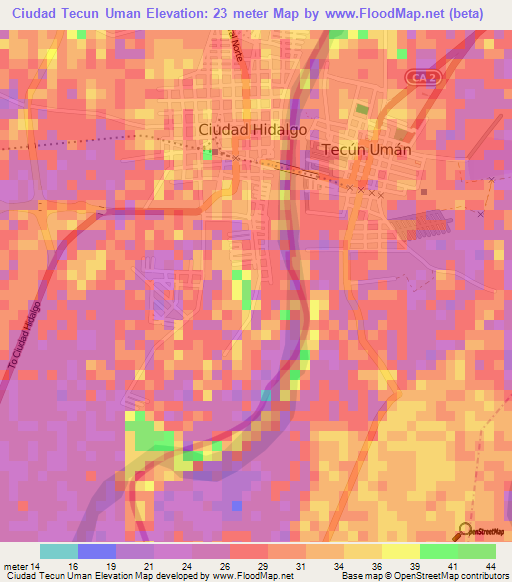 Ciudad Tecun Uman,Guatemala Elevation Map