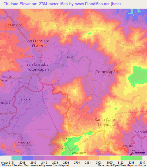 Chuisuc,Guatemala Elevation Map