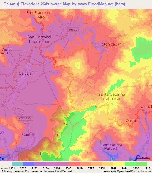 Chuanuj,Guatemala Elevation Map