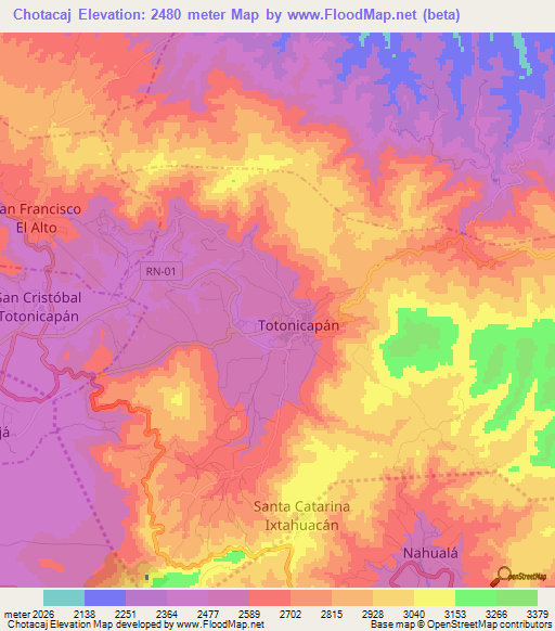 Chotacaj,Guatemala Elevation Map