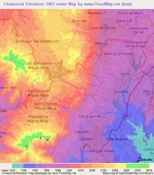 Choacorral,Guatemala Elevation Map