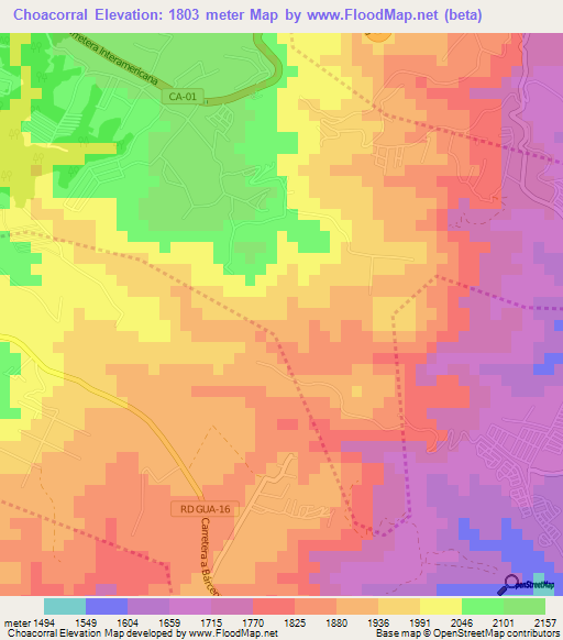 Choacorral,Guatemala Elevation Map