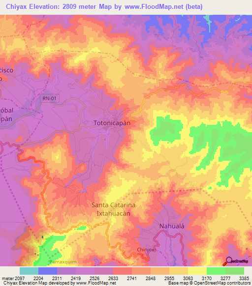 Chiyax,Guatemala Elevation Map