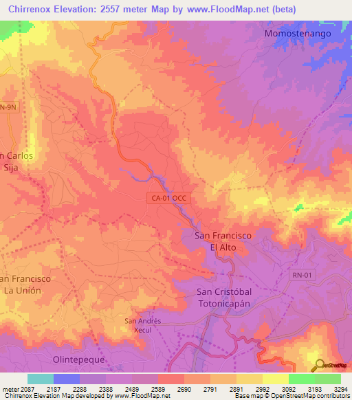 Chirrenox,Guatemala Elevation Map