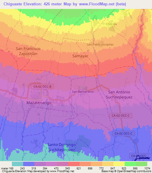 Chiguaxte,Guatemala Elevation Map