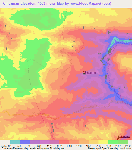 Chicaman,Guatemala Elevation Map