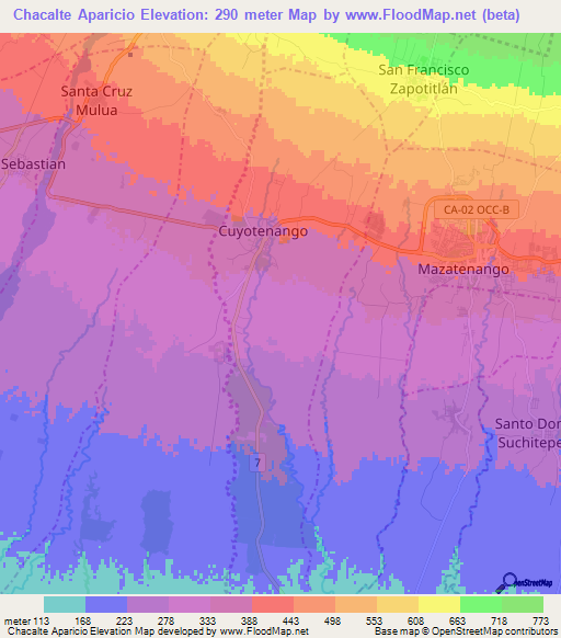 Chacalte Aparicio,Guatemala Elevation Map