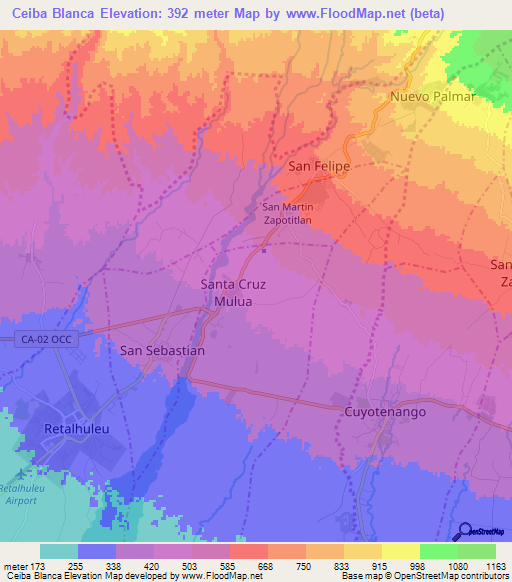 Ceiba Blanca,Guatemala Elevation Map