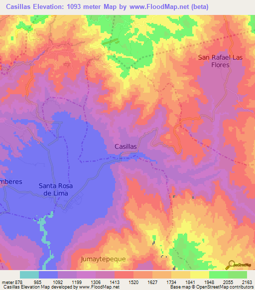 Casillas,Guatemala Elevation Map