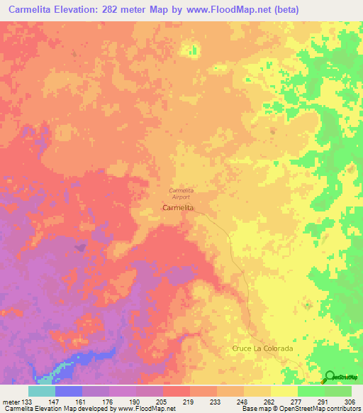 Carmelita,Guatemala Elevation Map