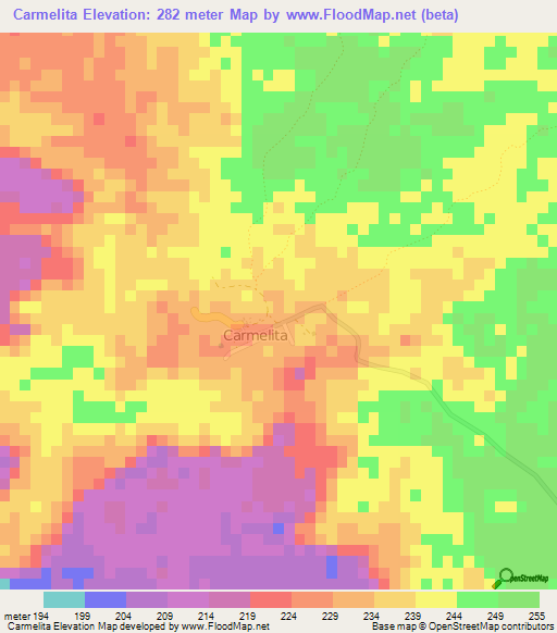 Carmelita,Guatemala Elevation Map