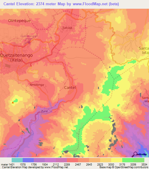 Cantel,Guatemala Elevation Map