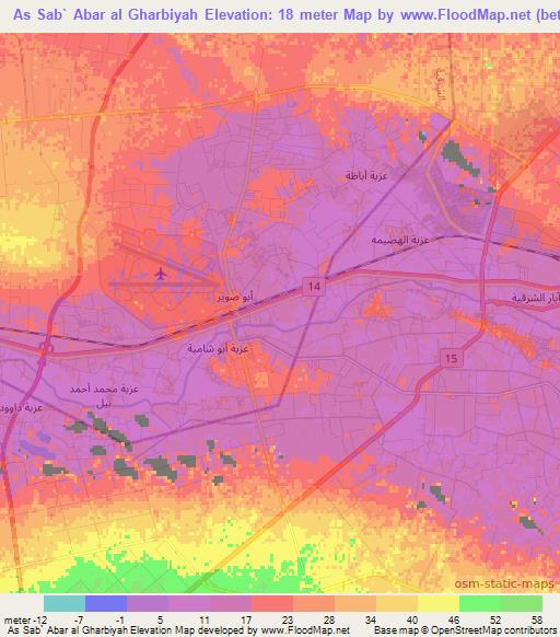 As Sab` Abar al Gharbiyah,Egypt Elevation Map