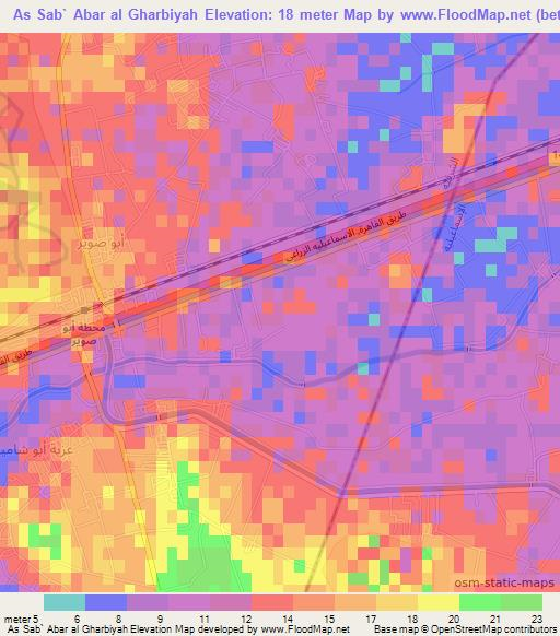 As Sab` Abar al Gharbiyah,Egypt Elevation Map