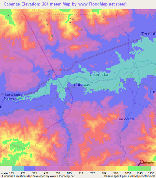 Cabanas,Guatemala Elevation Map