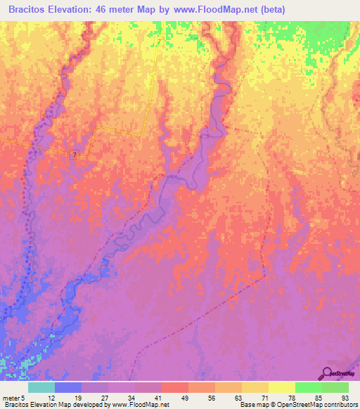 Bracitos,Guatemala Elevation Map