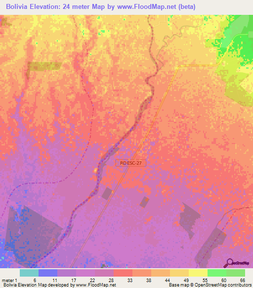 Bolivia,Guatemala Elevation Map