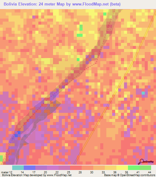 Bolivia,Guatemala Elevation Map