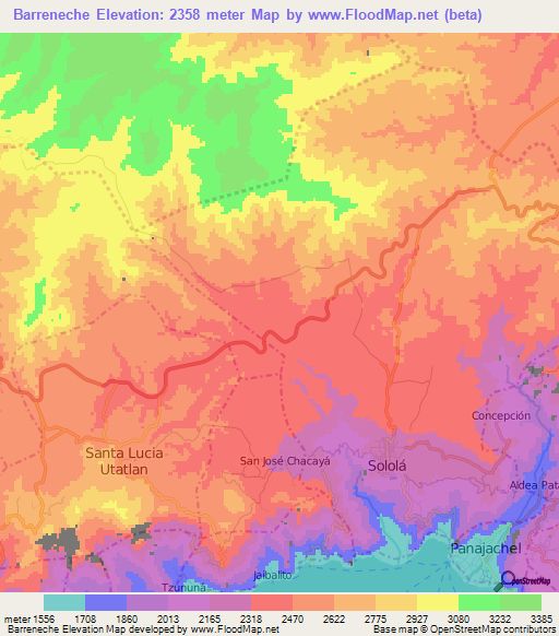 Barreneche,Guatemala Elevation Map