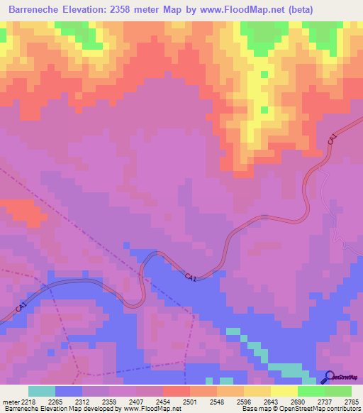 Barreneche,Guatemala Elevation Map