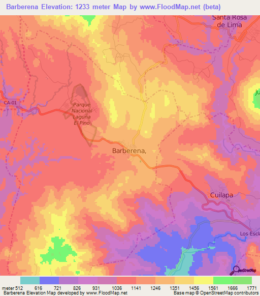 Barberena,Guatemala Elevation Map