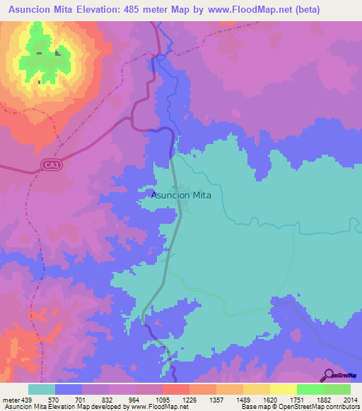 Asuncion Mita,Guatemala Elevation Map