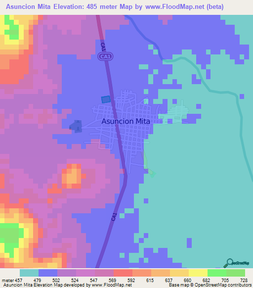 Asuncion Mita,Guatemala Elevation Map