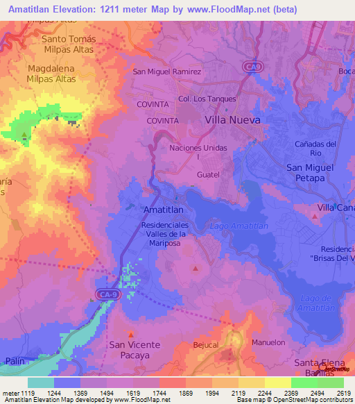 Amatitlan,Guatemala Elevation Map