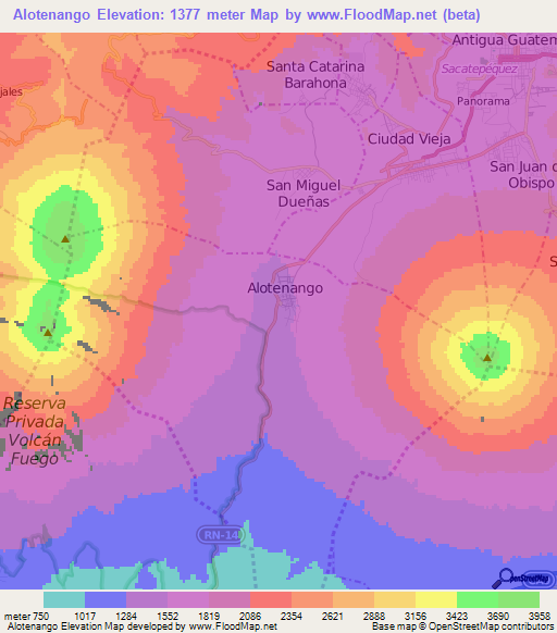 Alotenango,Guatemala Elevation Map