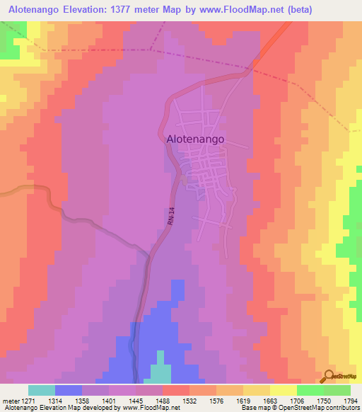 Alotenango,Guatemala Elevation Map