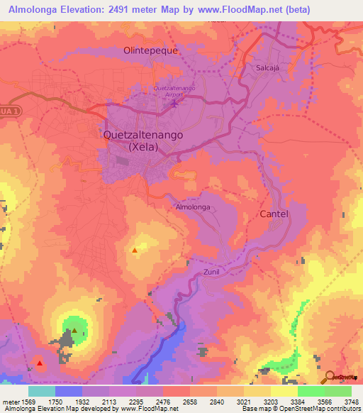 Almolonga,Guatemala Elevation Map