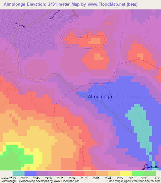 Almolonga,Guatemala Elevation Map