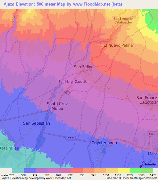 Ajaxa,Guatemala Elevation Map