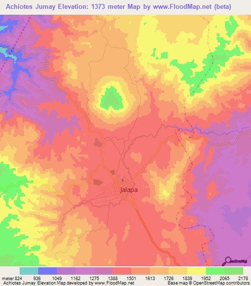 Achiotes Jumay,Guatemala Elevation Map