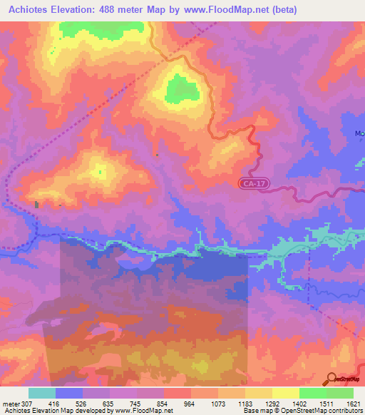 Achiotes,Guatemala Elevation Map