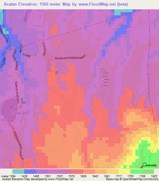 Acatan,Guatemala Elevation Map