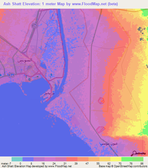 Ash Shatt,Egypt Elevation Map