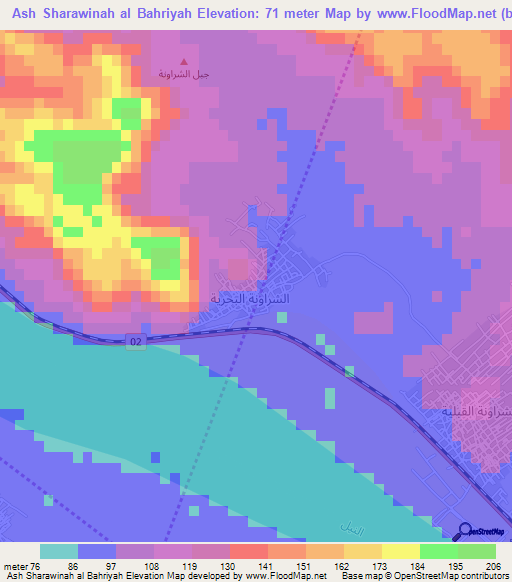 Ash Sharawinah al Bahriyah,Egypt Elevation Map