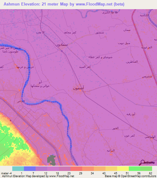 Ashmun,Egypt Elevation Map