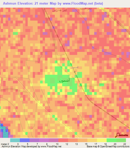 Ashmun,Egypt Elevation Map