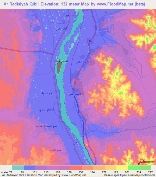 Ar Radisiyah Qibli,Egypt Elevation Map