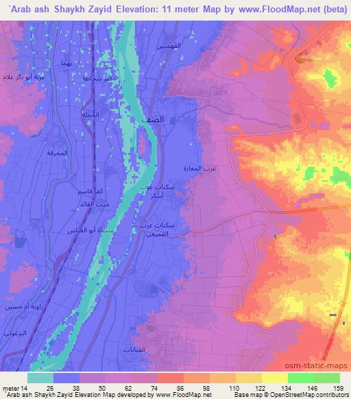 `Arab ash Shaykh Zayid,Egypt Elevation Map