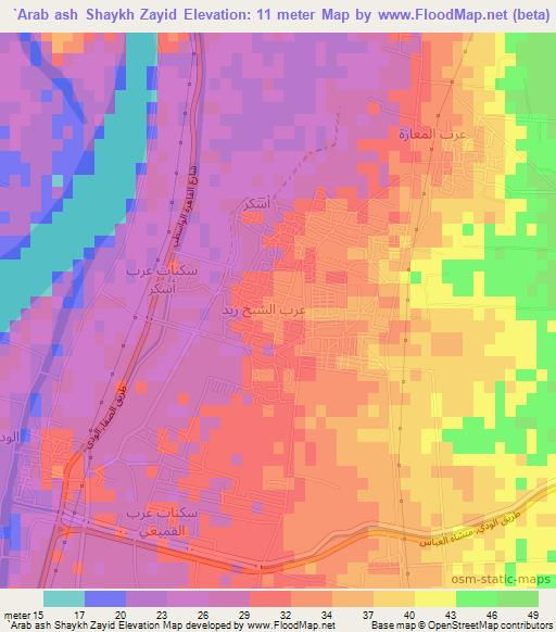 `Arab ash Shaykh Zayid,Egypt Elevation Map