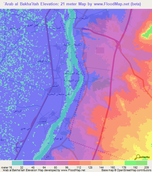 `Arab al Bakha'itah,Egypt Elevation Map